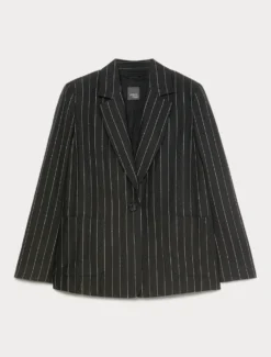 Giacca blazer in lino gessato - NERO