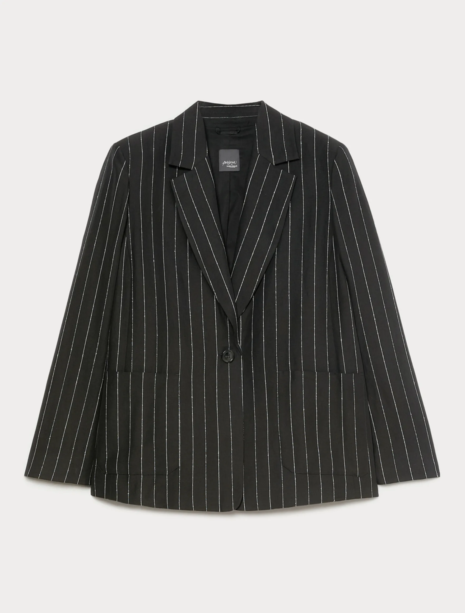Giacca blazer in lino gessato - NERO