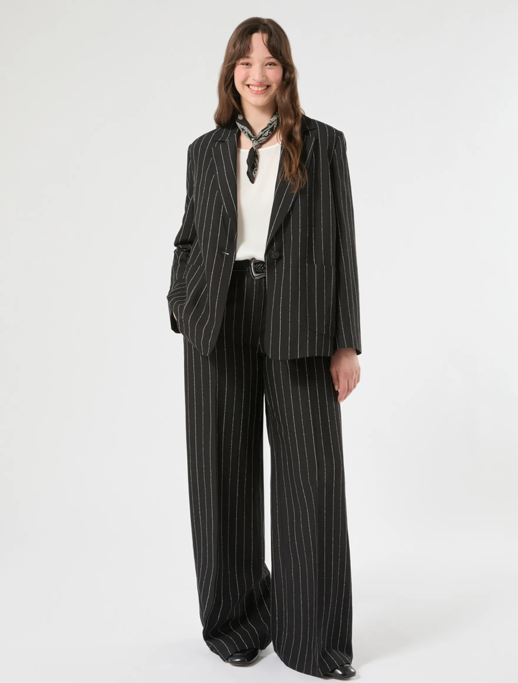 Giacca blazer in lino gessato - NERO