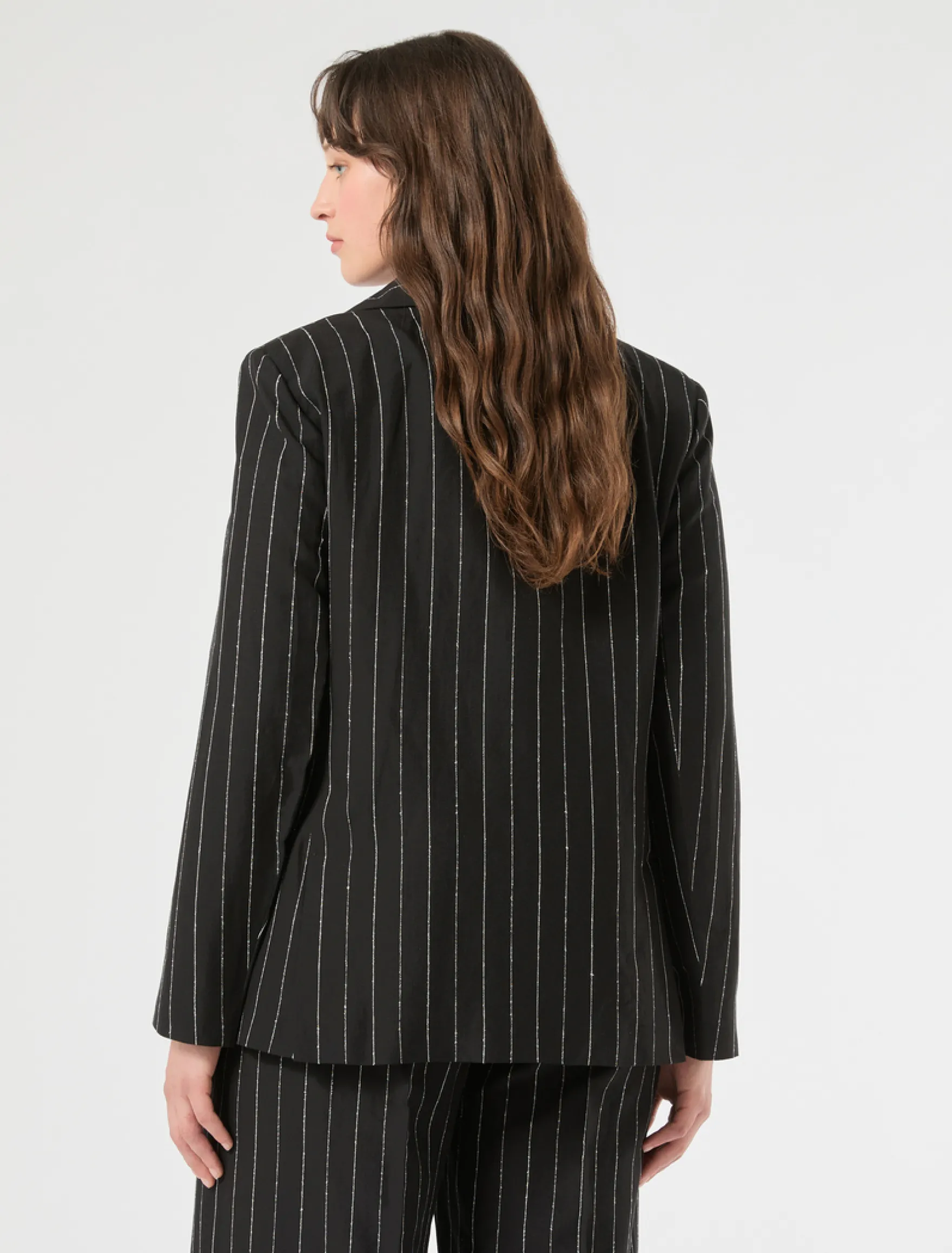 Giacca blazer in lino gessato - NERO