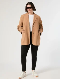 Giacca blazer in pelle scamosciata - VERDE MUSCHIO