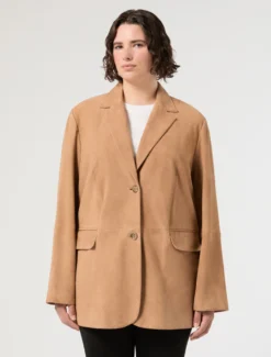 Giacca blazer in pelle scamosciata - VERDE MUSCHIO