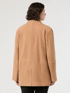 Giacca blazer in pelle scamosciata - VERDE MUSCHIO