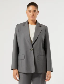 Giacca blazer in tela di lana - GRIGIO SCURO