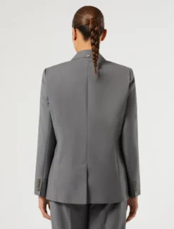 Giacca blazer in tela di lana - GRIGIO SCURO