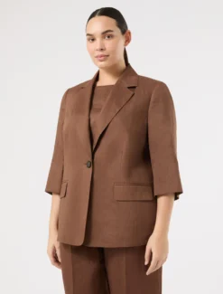 Giacca blazer in tela di lino - CACAO