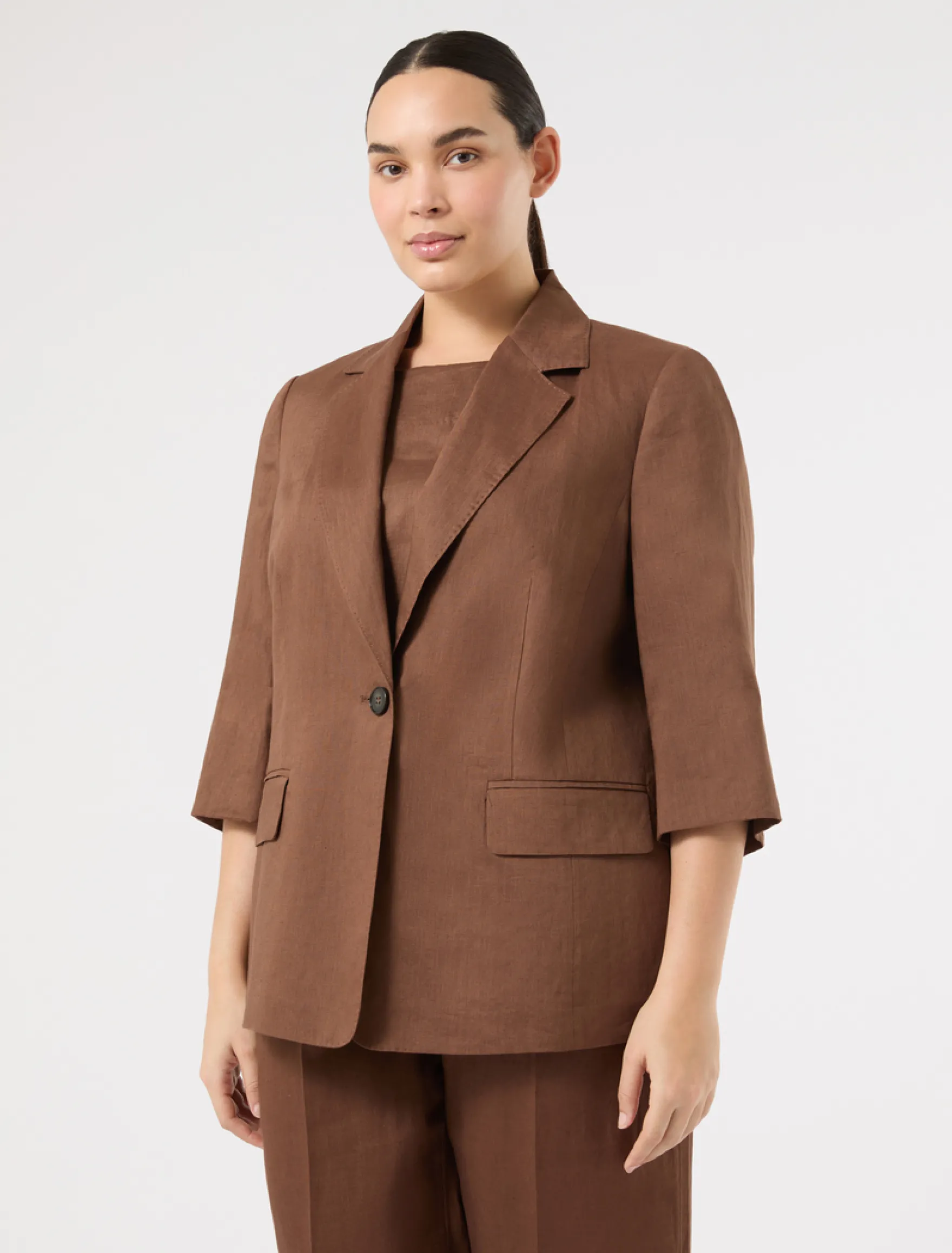 Giacca blazer in tela di lino - CACAO
