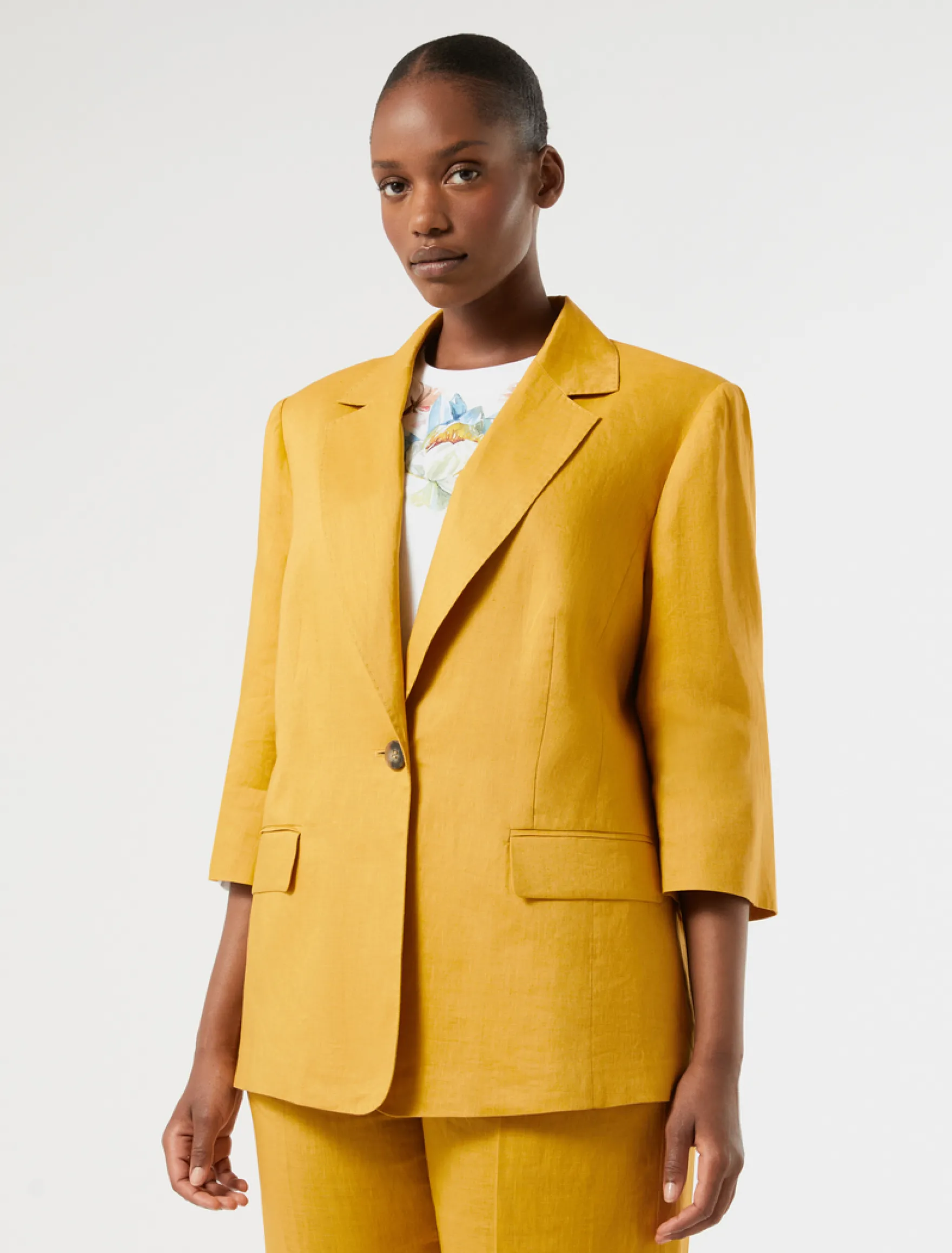 Giacca blazer in tela di lino - MIELE