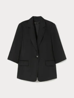 Giacca blazer in tela di lino - NERO