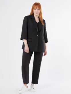 Giacca blazer in tela di lino - NERO