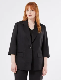 Giacca blazer in tela di lino - NERO