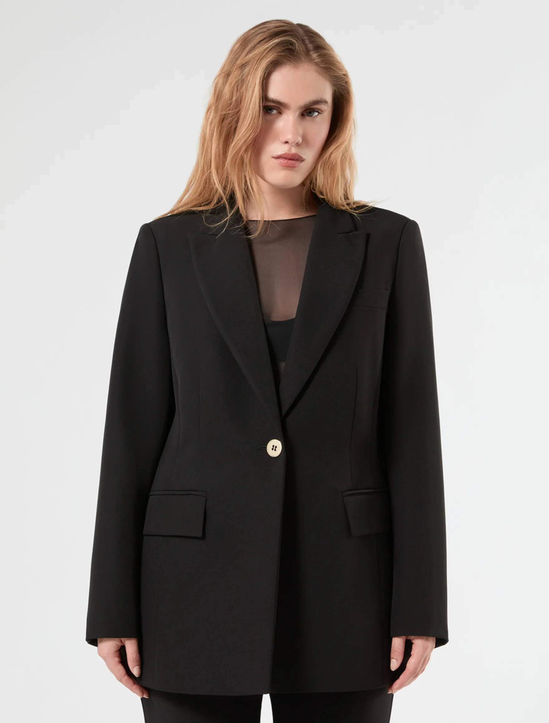 Giacca blazer in tessuto diagonale - NERO