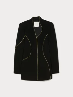 Giacca in cady con dettagli in piping - NERO