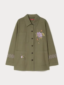 Giacca in gabardina con ricami - VERDE OLIVA