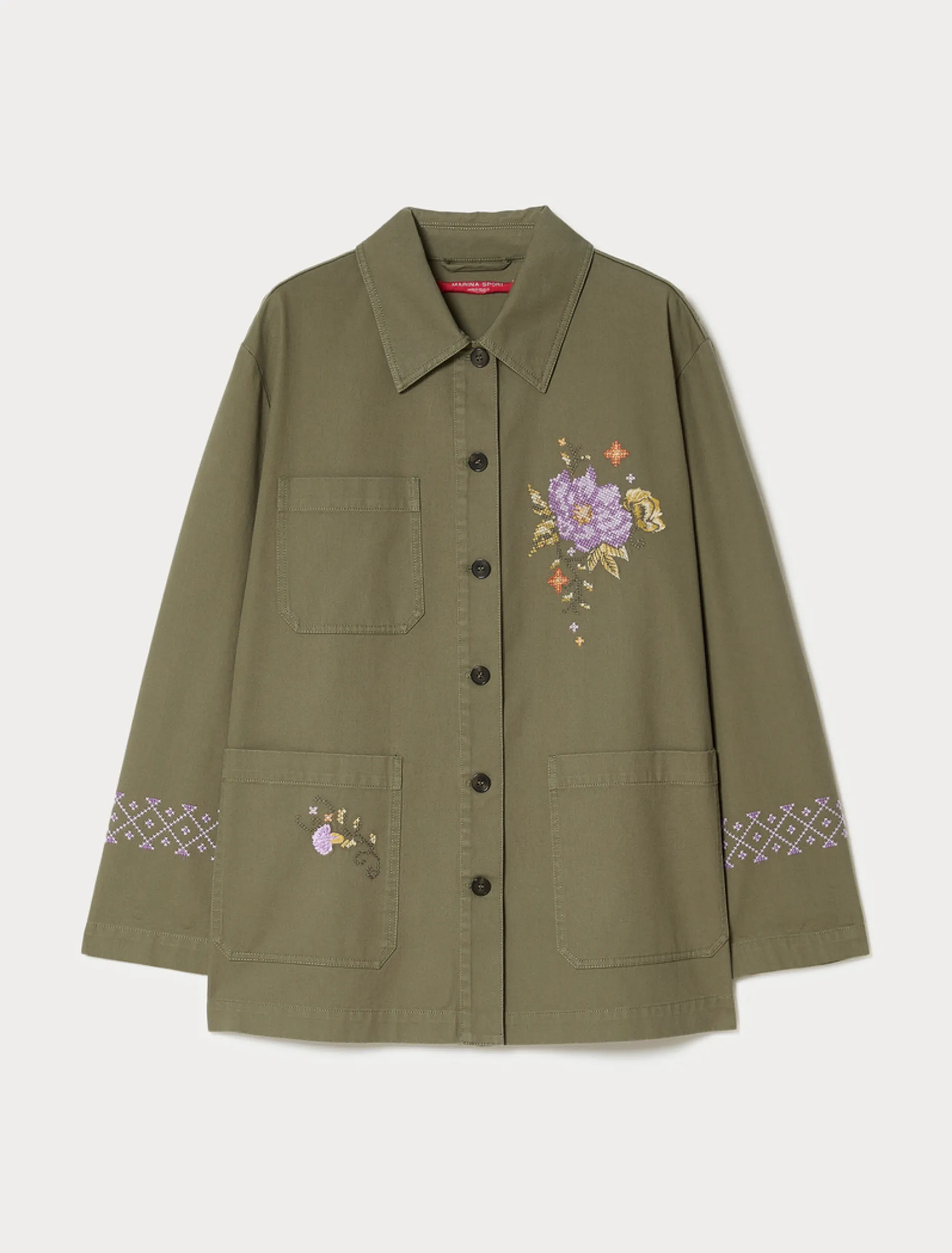 Giacca in gabardina con ricami - VERDE OLIVA