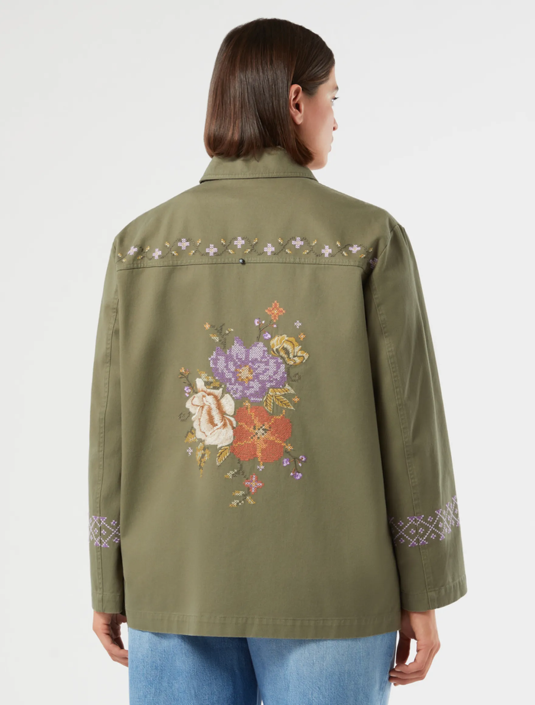 Giacca in gabardina con ricami - VERDE OLIVA