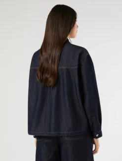 Giacca in tela denim di cotone e lino - BLU