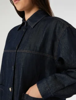 Giacca in tela denim di cotone e lino - BLU