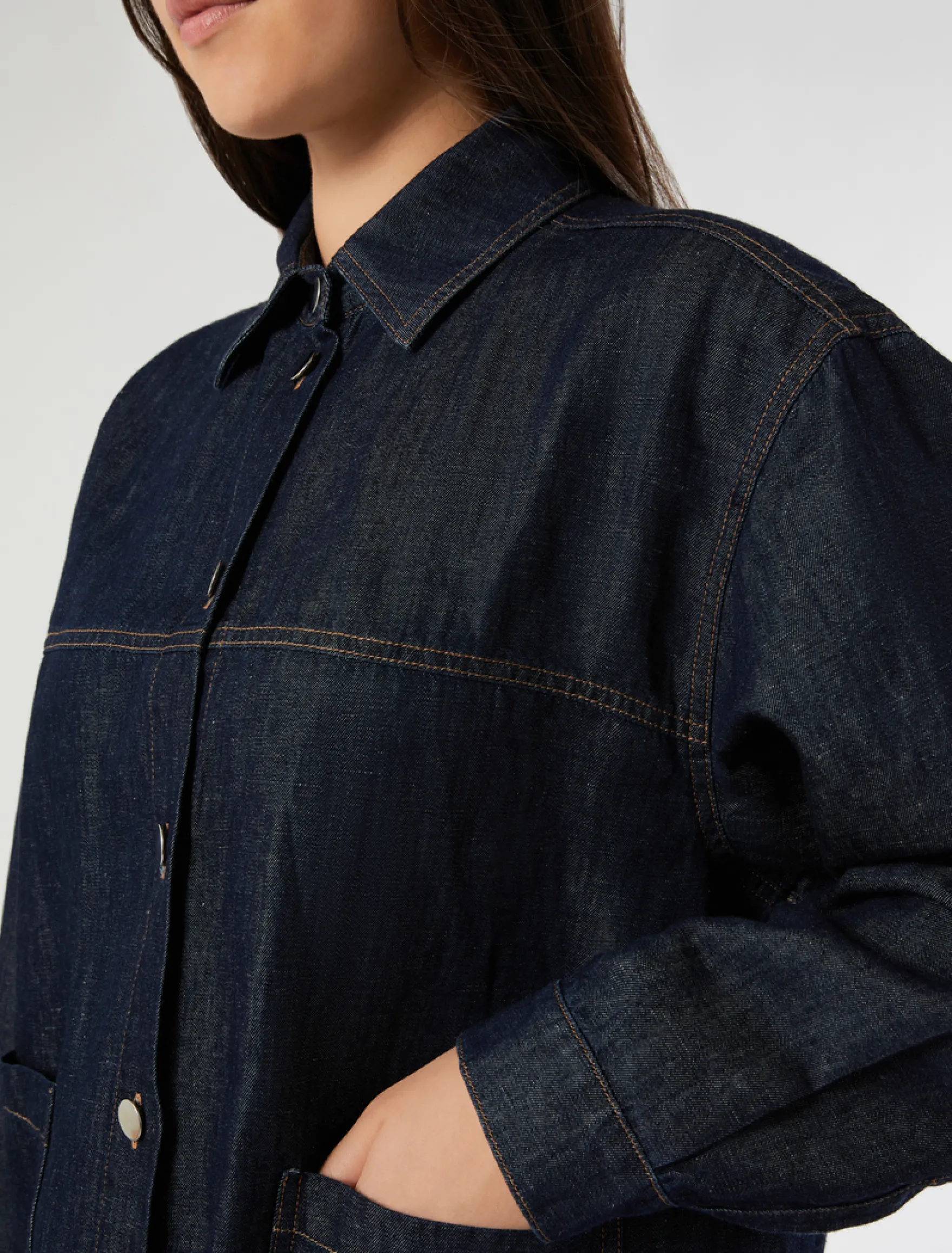 Giacca in tela denim di cotone e lino - BLU