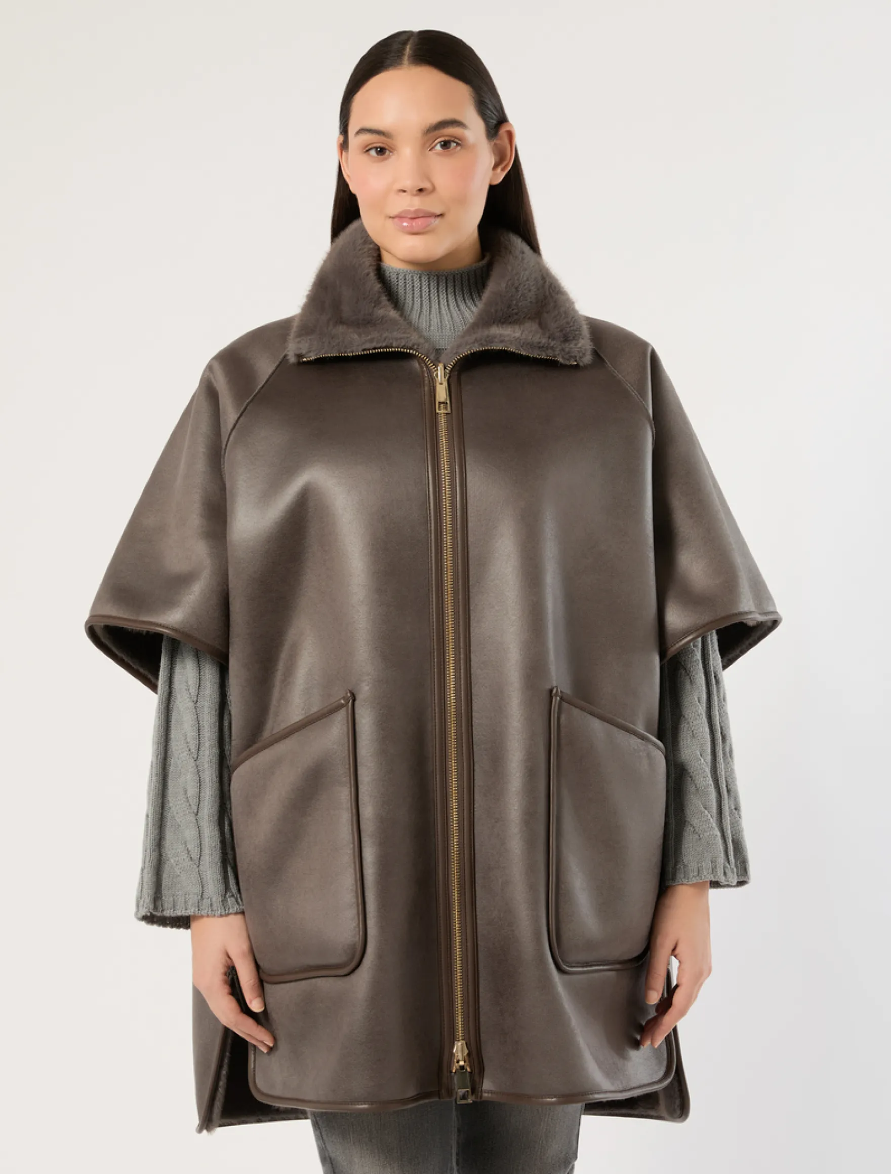 Giaccone a mantella reversibile - GRIGIO MEDIO