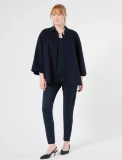 Giaccone in double di lana e cachemire - BLU NOTTE