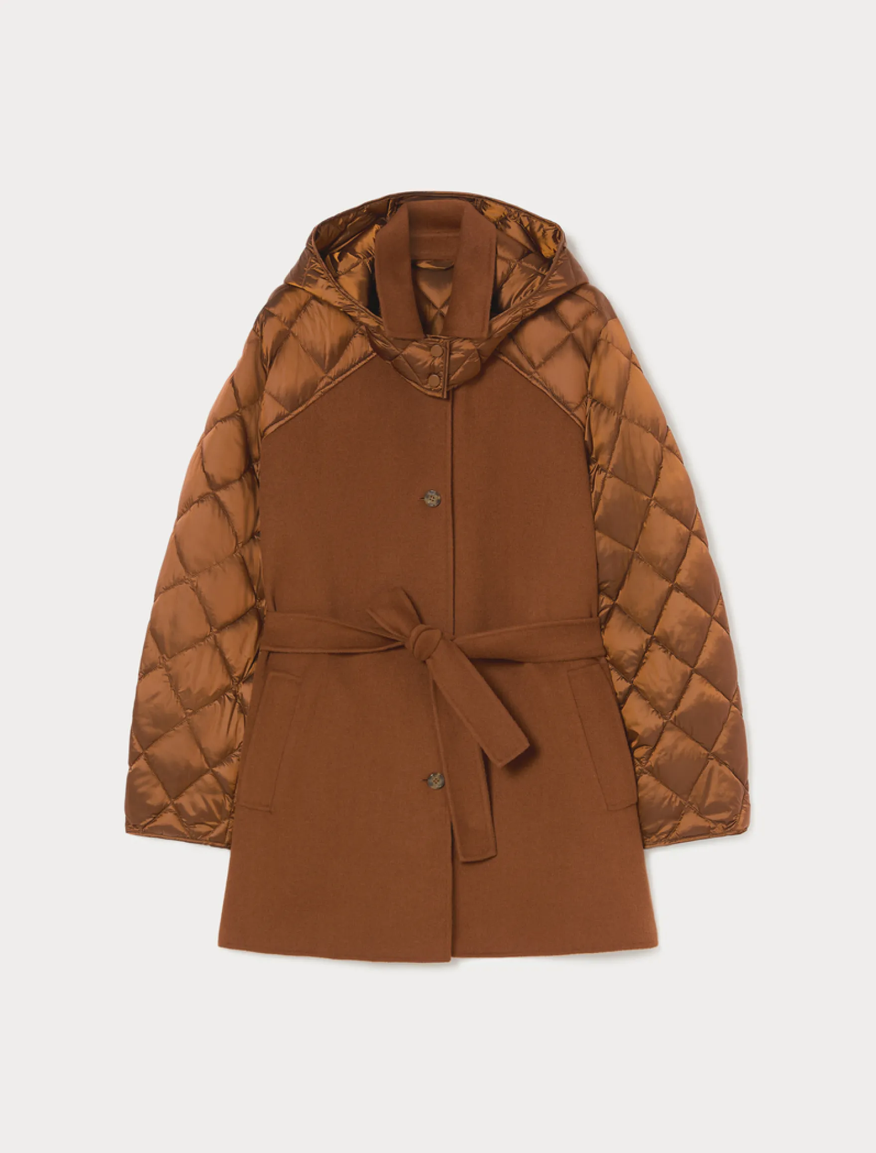 Giaccone in double di misto lana e nylon - CUOIO