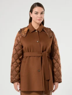 Giaccone in double di misto lana e nylon - CUOIO