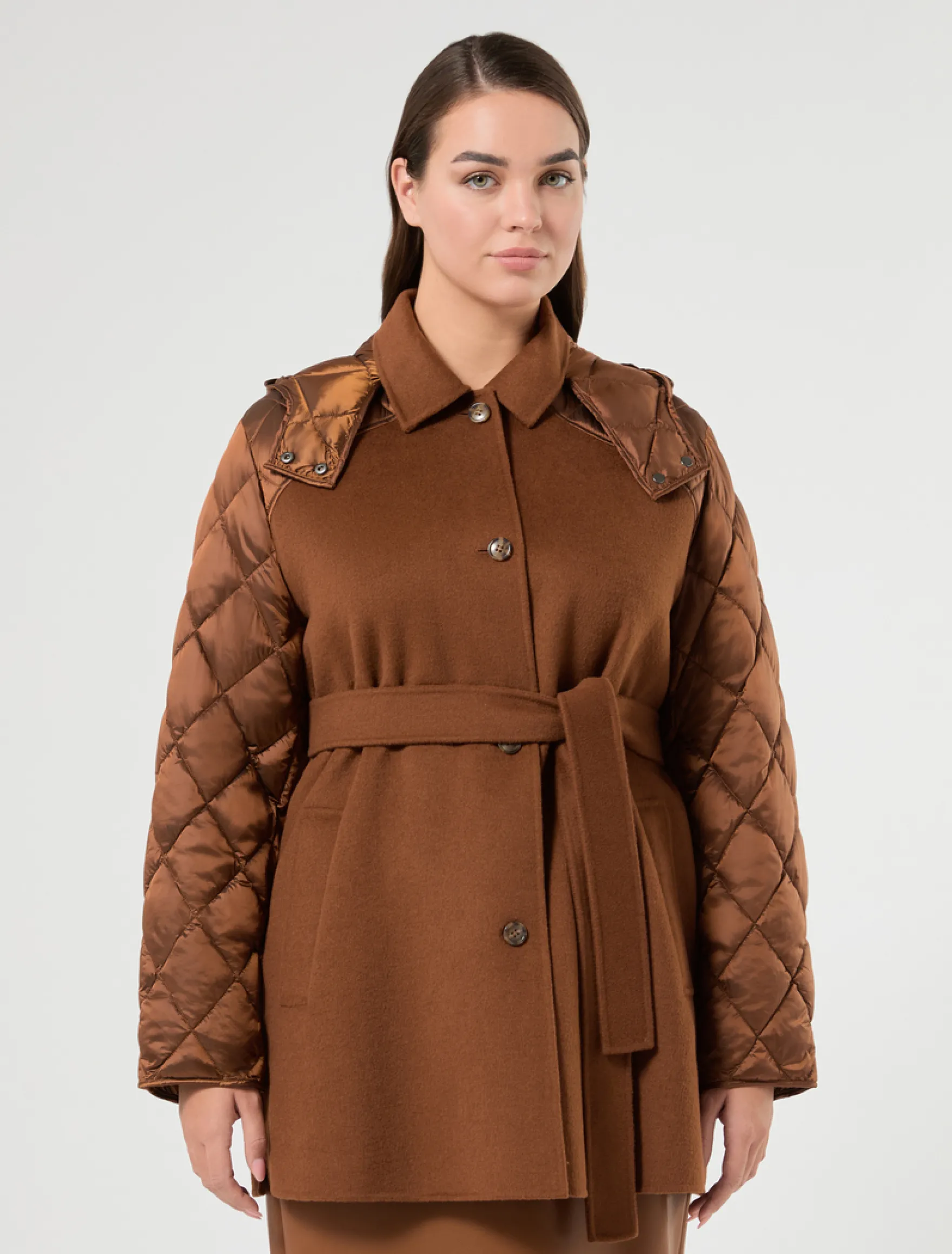 Giaccone in double di misto lana e nylon - CUOIO