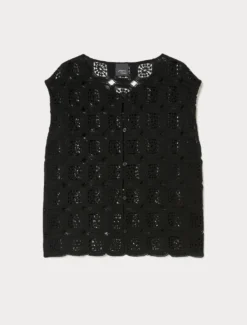 Gilet in crochet di cotone - NERO