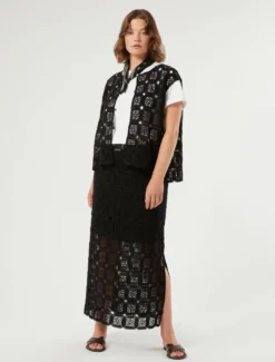 Gilet in crochet di cotone - NERO