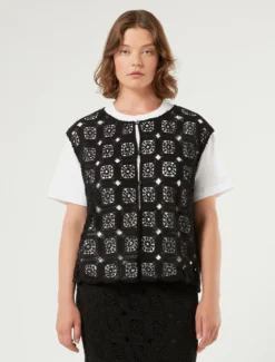 Gilet in crochet di cotone - NERO