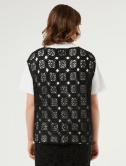 Gilet in crochet di cotone - NERO