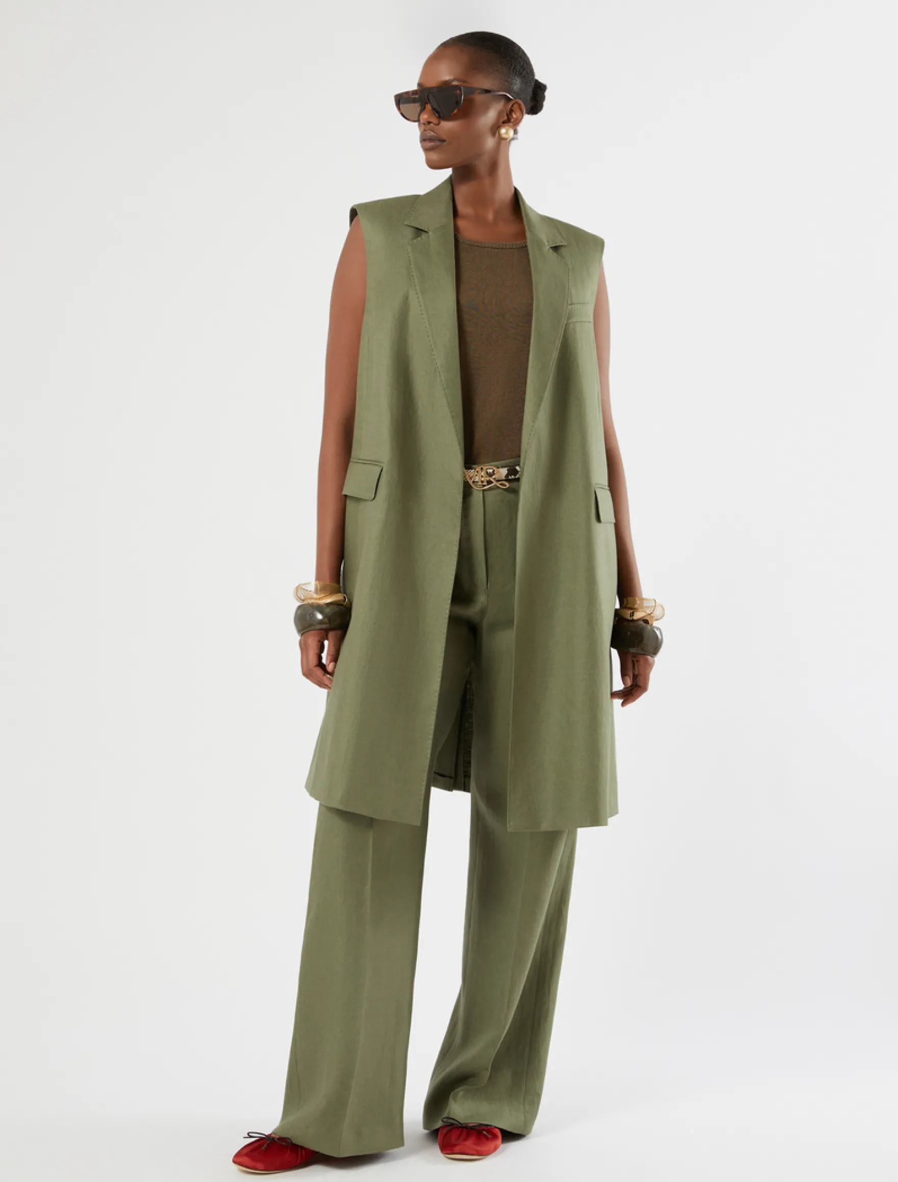 Gilet in lino - VERDE OLIVA