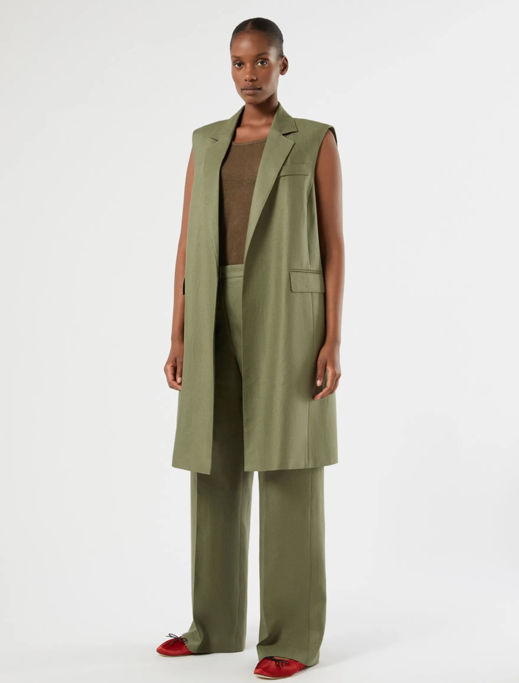 Gilet in lino - VERDE OLIVA