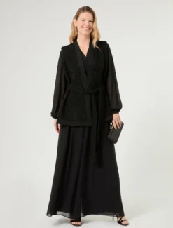 Gilet in tinto filo lamé con ricami - NERO