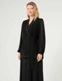 Gilet in tinto filo lamé con ricami - NERO
