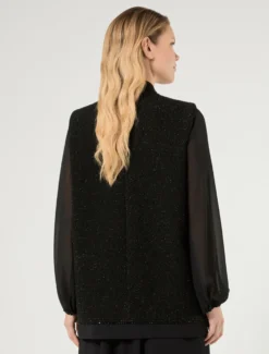 Gilet in tinto filo lamé con ricami - NERO