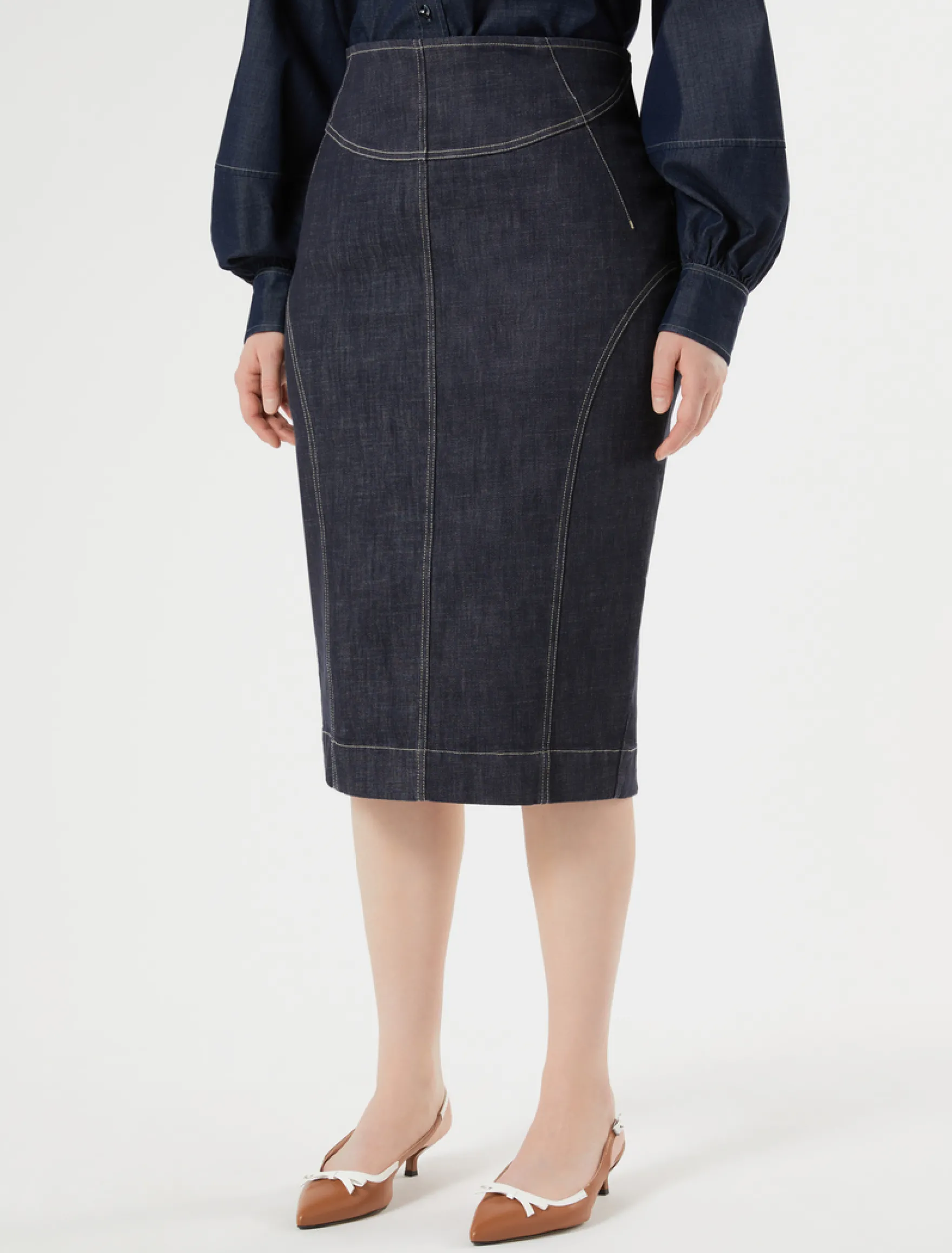 Gonna a tubino in cotone stretch - BLU NOTTE