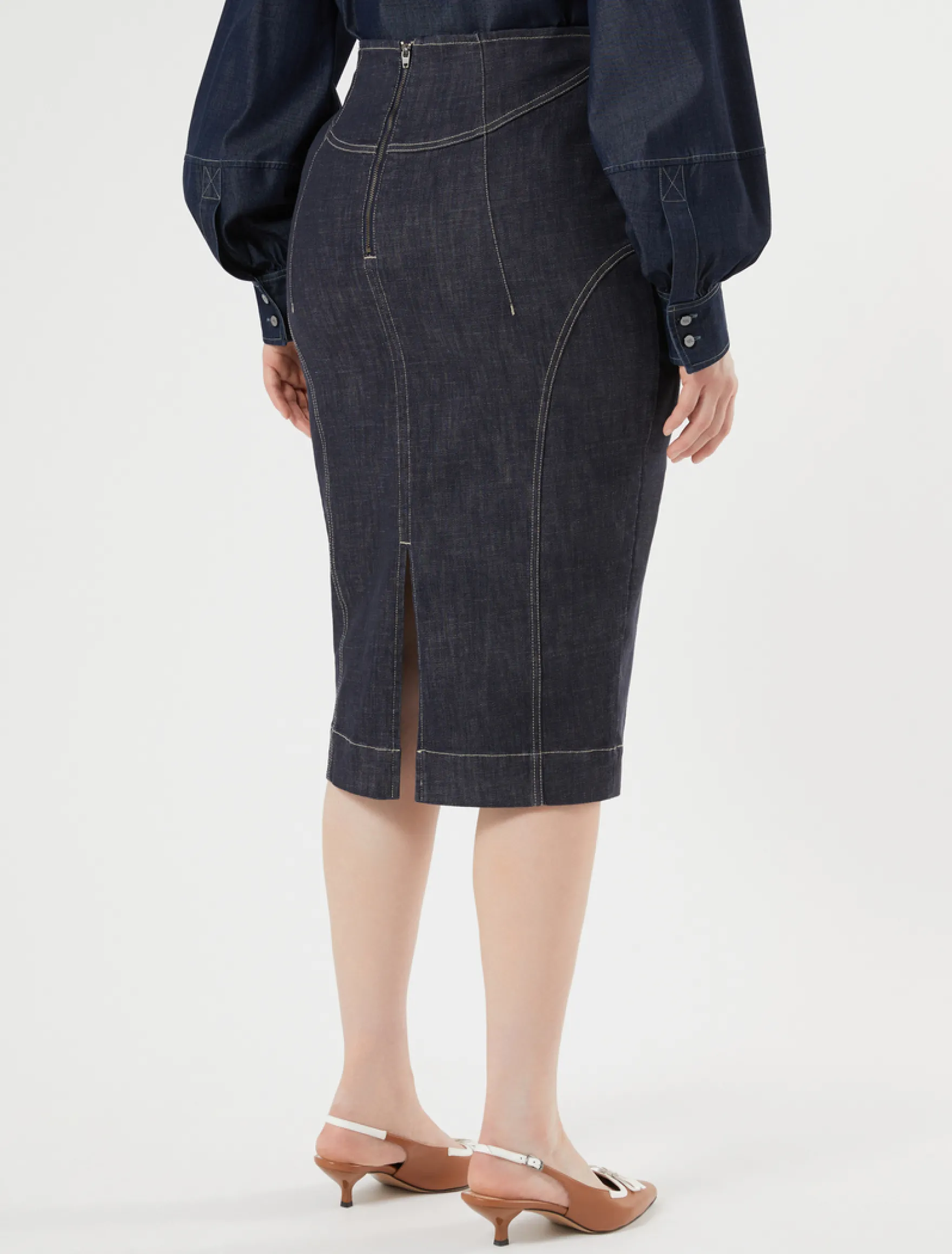 Gonna a tubino in cotone stretch - BLU NOTTE