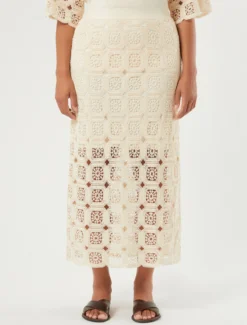 Gonna a tubino in crochet di cotone - ECRU