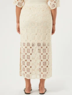 Gonna a tubino in crochet di cotone - ECRU