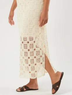 Gonna a tubino in crochet di cotone - ECRU