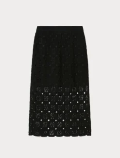 Gonna a tubino in crochet di cotone - NERO