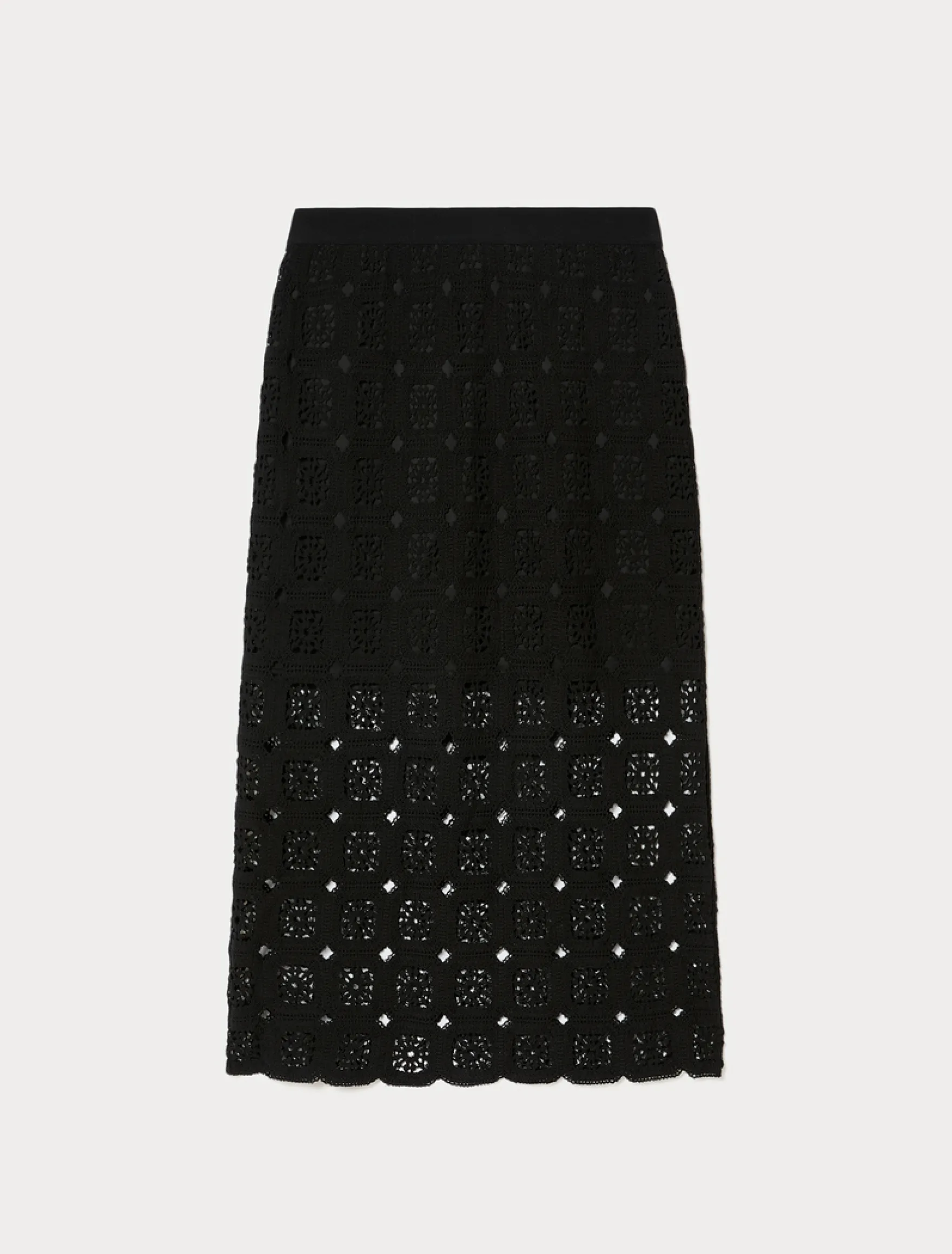 Gonna a tubino in crochet di cotone - NERO