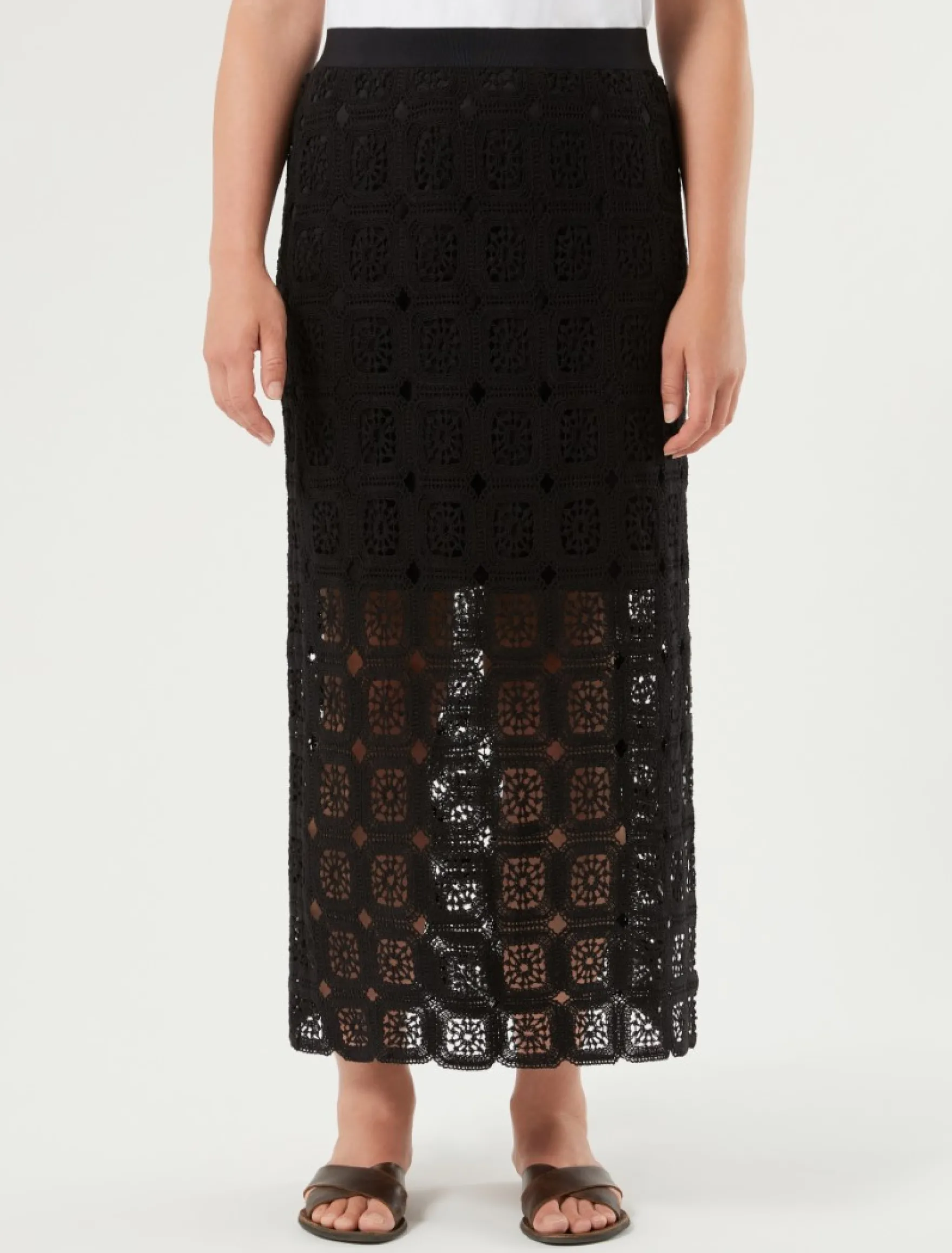 Gonna a tubino in crochet di cotone - NERO