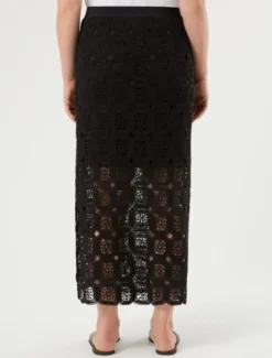 Gonna a tubino in crochet di cotone - NERO