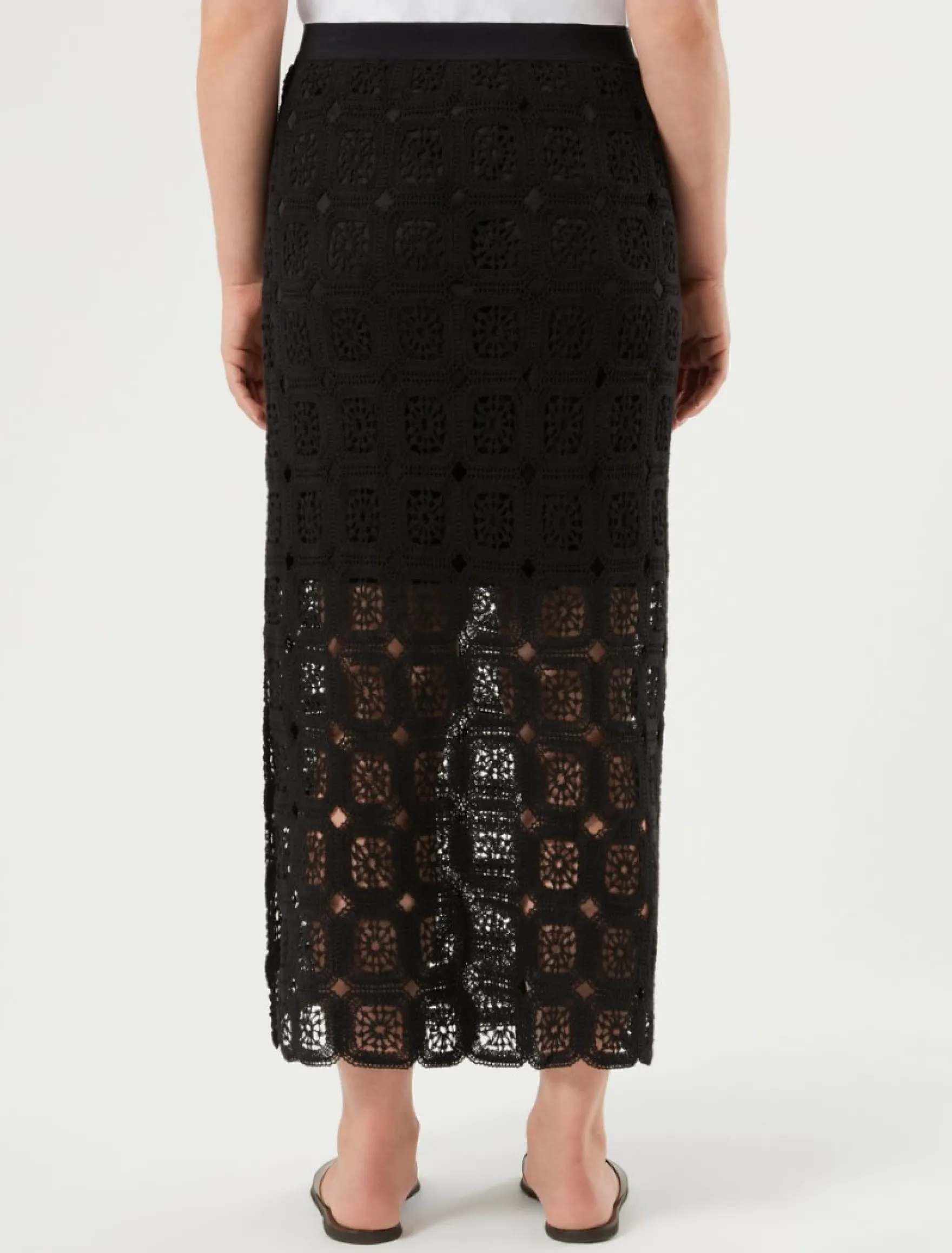 Gonna a tubino in crochet di cotone - NERO