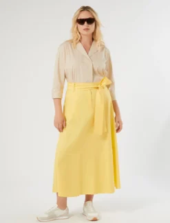 Gonna in gabardina di cotone stretch - GIALLO