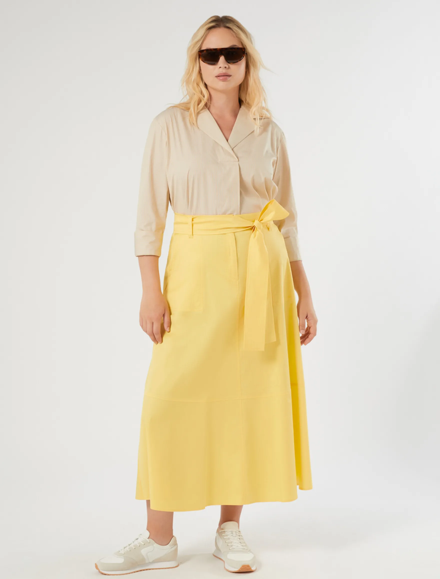 Gonna in gabardina di cotone stretch - GIALLO