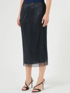 Gonna in jersey rete con strass - BLU NOTTE